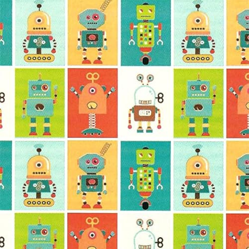 1 x Rolle Geschenkpapier Retro Roboter Revel 70 cm x 100 m – Motive Kinder für Jungen und Mädchen – Geschenkpapier für Geburtstag, Weihnachten und andere Feiern