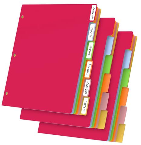 18Pcs/3 Set 6 Tab Dividers for 3 Ring Binder, Binder Dividers with Tabs