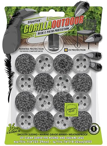 Slipstick GorillaOutdoor Set of 8 Berber Furniture Feet Pads with Clear Sleeve for Round and Square Feet, Small
