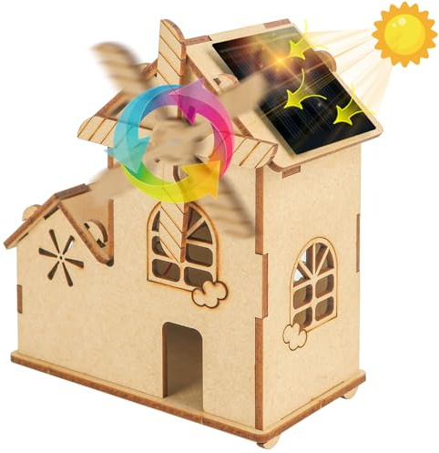 Solar Haus Bausatz mit Windmühle, DIY 3D Holzpuzzle zum Selberbauen, Mint Wissenschaft Experimente Bastelset, Lernspielzeug Geschenk für Kinder ab 8 Jahren