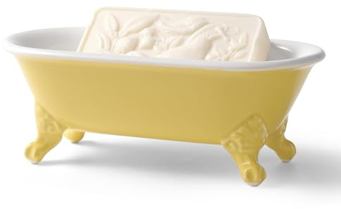 NEWHENGS 6.5 Ceramic Mini Decorative Clawfoot Bathtub Bar Soap Dish, Kitchen Sponge Holder and Shower Tray for Bathroom, 1 Pack(Yellow)