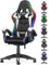 bigzzia Gaming Chair with RGB Computer Chair with Light Reclining PU Leather Video Game Chair with Headrest Adjustable Lumbar Support (Black/White)