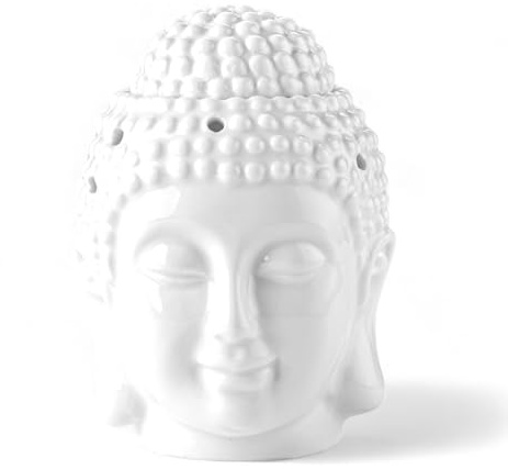 Brûle-Parfum Céramy Buddha Dhyana Weiß - Duftende Atmosphäre - Zen Kunsthandwerk - Einfache Aromatherapie - Duftender Schmelzbrenner - FengShui Deko - Buddha Kopf - 40 ml - H 14cm - Zen’Arôme