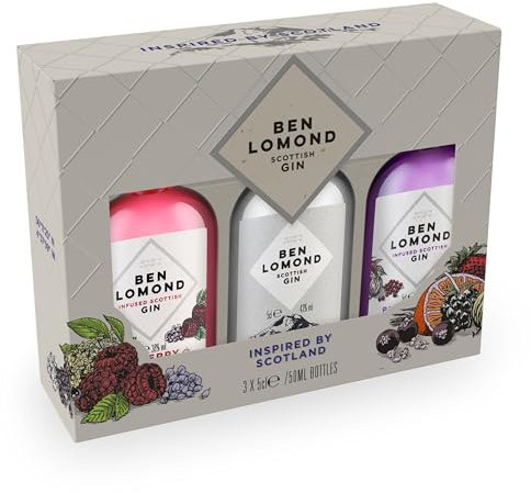 Ben Lomond Flavoured Gin Gift Set, 3 x 5cl Miniature Gin Bottles: Classic Ben Lomond London Dry, Blackberry & Gooseberry and Raspberry & Elderflower | Mothers Day Gifts
