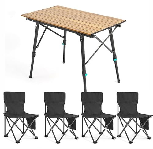 Klappbarer Campingtisch und Luftset, tragbarer Faltbarer Picknicktisch, einstellbare Höhe, leichtes faltbares Rasenluft-Angelluftset, einfach zu tragen