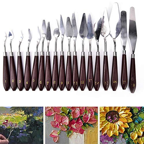 QPWYSH Scalpelli, Set di spatole in Acciaio Inossidabile for spatola, Set di spatole for Pittura, Set di Strumenti artistici for Effetti Speciali nella Pittura a Olio o Vernici acriliche, 18 Pezzi