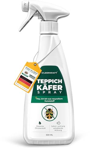 Silberkraft Teppichkäfer Spray 500 ml, Wirksames Repellent gegen Teppichkäfer & Larven, Langzeitschutz bis zu 3 Monate, Für Teppiche, Polstermöbel, Kleiderschränke, Matratzen & Fußleisten