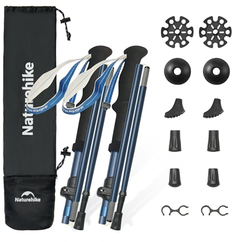 Naturehike Wanderstöcke Ultraleicht Faltbar 115-135CM Walking Stöcke 7075 Aluminium Trekkingstöcke für Damen & Herren（Blau）