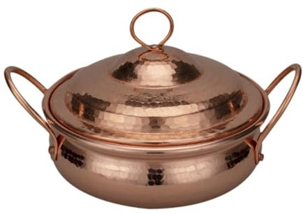 LOVIVER Pentola Calda in Rame Pentole in Rame Stile Vintage con Coperchio Pentola per zuppa Pentola Spessa con Doppi Manici Pentola per Cucinare Pentola in, 18 Cm