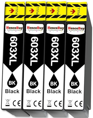 HenceBuy 603 schwarze Tintenpatronen XL kompatibel für Epson 603XL Multipack Expression Home XP4100 XP4150 XP3105 XP3150 XP2100 XP2105 XP2150 XP2155 Workforce WF-2830 WF2810 WF2820 WF2850 WF2835 (4