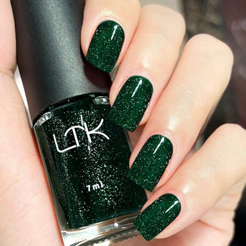 Green Glitter Nail Polish, Emerald Green Nail Varnish, Shimmer Sparkly Metallic Nail Glitter, Quick Dry Long Lasting Holographic No UV Needed Nail Varnish, Nail Art Manicure for Women DIY Nail Art