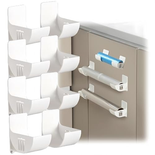 HJYDGJ Lot de 8 supports de sacs poubelle muraux non perforés - Organisateur de cuisine - Support de sac poubelle mural - Distributeur de sacs poubelle - Longueur réglable - Autocollant