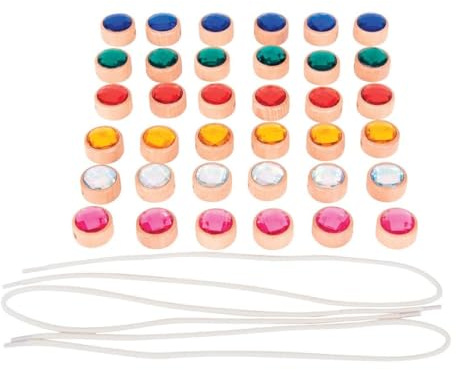 tickit Gemme sfaccettate dai colori vivaci in legno di faggio certificato FSC per giochi creativi, filettatura e sviluppo motorio, 36 pezzi con lacci e borsa