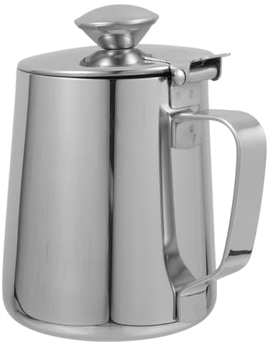 PRETYZOOM Bicchiere per Schiuma Latte in Acciaio Inox 350ml con Coperchio | Argento, 1 Pezzo, Beccuccio Facile da Versare, Manico Ergonomico, Stile Semplice, Pratico per Caffè Espresso