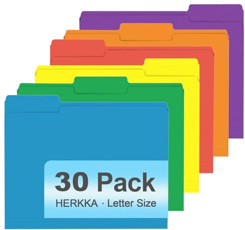 File Folder, HERKKA 30 Pack 1/3 Cut Tab File Folders, Colored File Folders Designed for Office and Classroom Use, Letter Size, Assorted 6 Colors