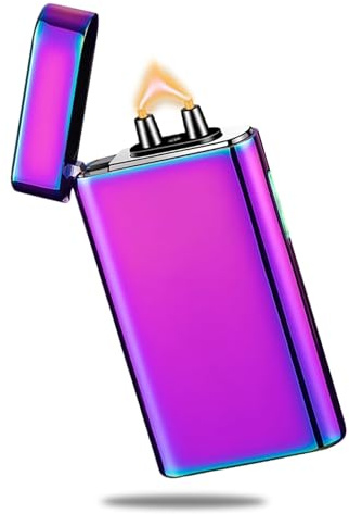 RSBYE Electric Lighter Rechargeable USB C Plasma Arc Lighter Big Flame Electronic Lighters Metal Windproof Unique Pocket Lighters Box for Holiday, Friends, Family (Ice Colorful)