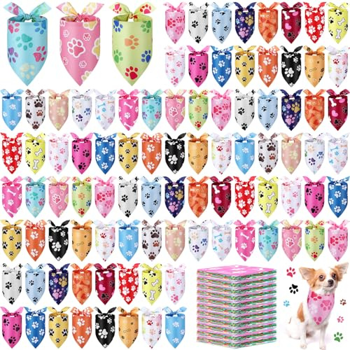 Abbylike 200 Pcs Christmas Paw Print Dog Bandanas Bulk Footprint Bandanas for Dogs Triangle Kerchief Bib Scarf Set for Pets Birthday Xmas Costume Photo Props Daily Accessories Pet Shops, 25 Styles