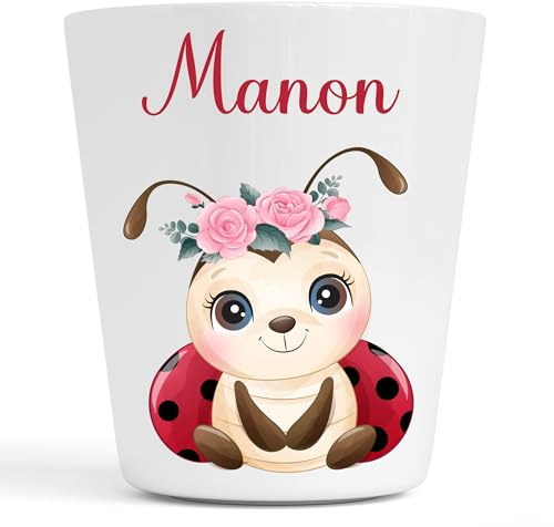 Générique Gobelet en Plastique pour Enfants | Gobelet Personnalisé avec Nom |Verre Plastique Incassable Personnalisé (Coccinelle Manon)