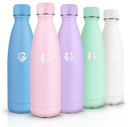 HoneyHolly Trinkflasche Edelstahl, 500ml BPA-frei, Thermosflasche, 18/8 Edelstahl, Wasserflasche Kinder, Doppelwandig Vakuumisoliert, Thermoskanne für Schule, Outdoor, Camping, Picknick