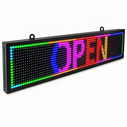 CMEIXINOR P10 LED Schild Programmierbar 99 x 19 cm, WLAN-Steuerbares Mehrfarbiges LED Laufschrift Display, IP65 Outdoor LED Anzeigetafel, Digitale Werbetafel für Geschäft, Laden & Schaufenster