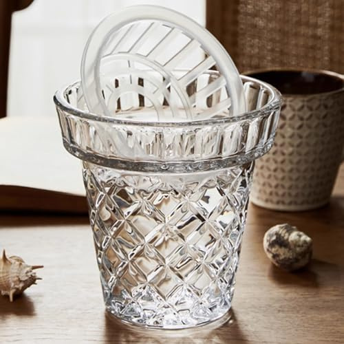 Thickened Glass Vase Embossed Big Base Large 6.1in Wide Mouth Rhombus Clear Vases Esmiome Bowl Bouquet Ribbed with a Hydroponic Baskets Vintage for Aquaponics Orchids Avocado Phalaenopsis Hyacinth
