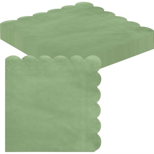 20pcs Light Green Paper Serviettes Napkins,Green Scalloped Luncheon Napkins Tea Party Napkins Decor,Disposable Party Serviettes Tissue Table Decorative for Picnics,Tea Parties,Birthday,Wedding Decor