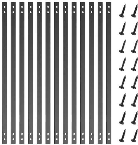 EEURAO 26 Pack Deck Spindles 36X1, Flat Straight Porch Railing Kit with Screws, Heavy Duty Black Metal Decking Balusters for Wood and Composite Deck for Indoor Outdoor Stairs Patio Porch