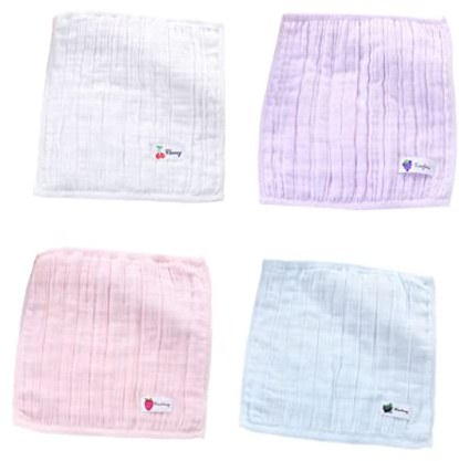 Hemobllo Lot de 4 Serviettes pour Garçon et Filles en Coton 100% Absorptives, 25x25 Cm, Multi-usages, Douces et Réutilisables, Lingettes Visage et Mains pour Bébé, Couleur Aléatoire