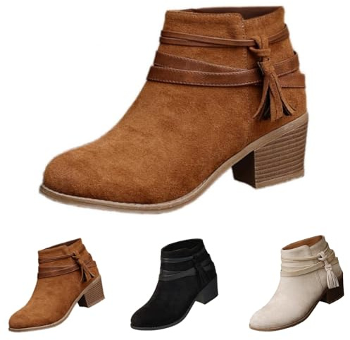 MJGkhiy Botas Texanas Mujer Bajas Chelsea Bota Ante Invierno Camperos Botines Con Tacón Bloque Marrones Western Botín con Cremallera Negro Cowboy Boots Ankle