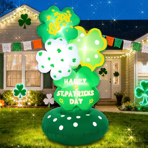 Wabolay Decorazioni per esterni gonfiabili per il giorno di San Patrizio, 1,8 m, trifoglio fortunato, decorazione da giardino con luci a LED, decorazione verde irlandese per esterni, prato, giardino