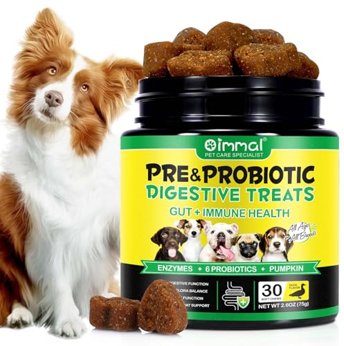 Probiotics for Dogs, Dog Digestive Health,30 Chews Probiotic Chews with Prebiotics & Probiotics, Duck Flavor, Suitable for All Dogs (30 chews)