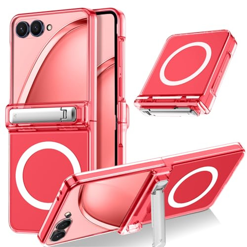 Casetego for Galaxy Z Flip 7 Case Magnetic,[Compatible with MagSafe][Built-in Screen Protector][Kickstand][Hinge Protection] Slim Shockproof Cute Women Girl Case for Samsung Galaxy Z Flip 7,Red