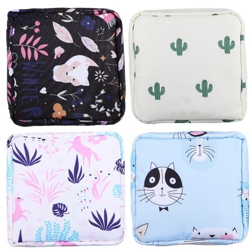 TOYANDONA 4 Stück Tragbare Beutel für Damen mit Reißverschluss Wasserdichte Aufbewahrungstasche für Hygieneartikel Diskrete Sanitary Napkin Organizer für Schule Reisen Arbeit Mädchen Frauen