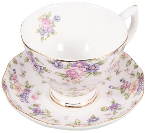 OUNONA Tazzine da Caffè in Bone China con Piattino Ergonomico Ceramica Sicura e Design Unico per Casa Ufficio e Bar Regalo per Amanti del Tè e Caffè