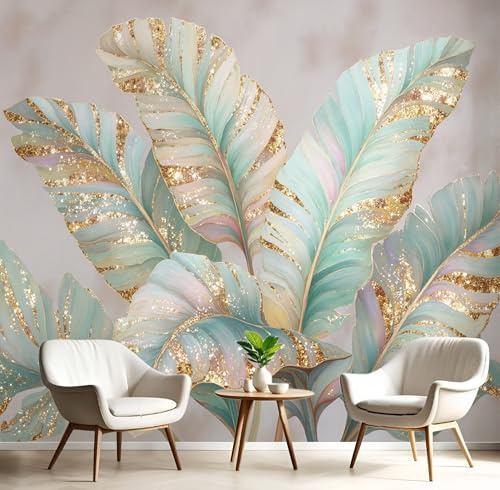 Photo Papier Peint Beige Feuilles De Bananier De Luxe 3D Peintures Murales Restaurant Café Fond Illustrations À L'Aquarelle Chambre Bureau Couloir D'Écran Salon Tv D'Écran Mural Déco,150X105Cm