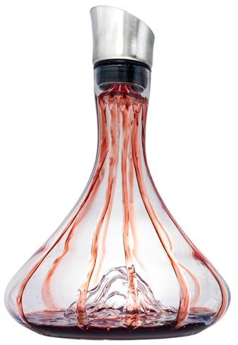VB VIN BOUQUET FIA 1573 Decantador de Vino 1,5 L con Oxigenador y Vertedor, Diseño Montaña, Vidrio Premium, Caja Regalo