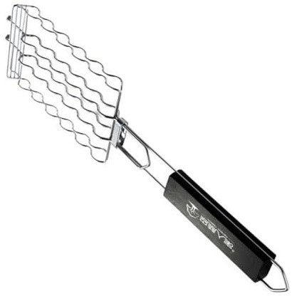 Housoutil Grillkorb aus Edelstahl mit Holzgriff Grillrost für Gemüse und Würstchen Outdoor Grillzubehör für Camping und Party