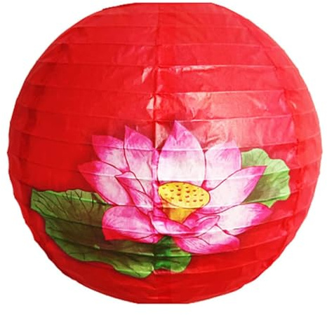 Confezione da 2 Lanterne di Carta da 30 cm/12 Pollici, Rotonde, con Motivo a Loto, appese a Sfera, Lanterne Cinesi in Stile Orientale per Festival, Lanterne Cinesi (Rojo)