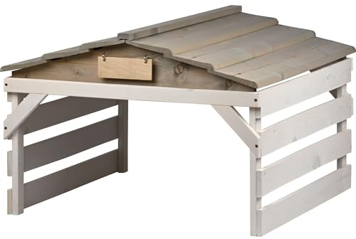 dobar Robot Lawnmower Garage Made of Wood with Removable Roof, Lawn Robot Shelter with Customisable Sign, 78.5 x 74 x 52.5 cm, Grey/White