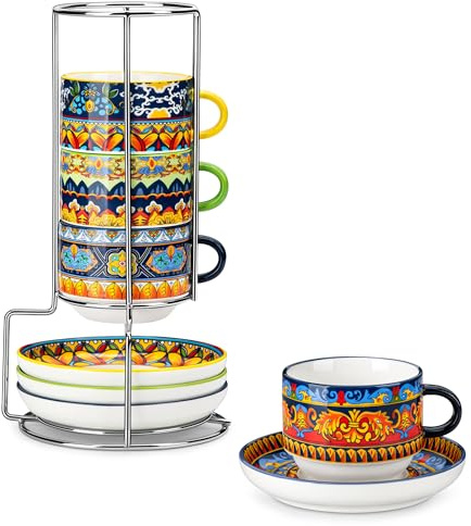 vancasso 8 Oz Bohemian Espresso Cups Set of 4 with Stand