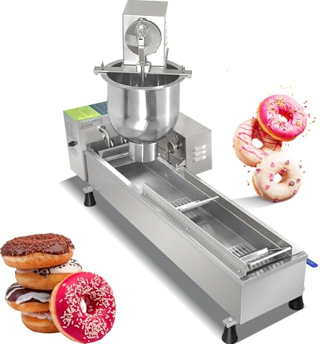 Commercial Single Row Mini Donut Maker Machine, Automatic Doughnut Maker 450-800 Pcs/Hour, Electric Frying Donut Machine with Stainless Steel, Donut Fryer for Restaurant, Bakery