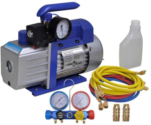 Mangloder Pompe d'aspiration à Un étage avec manomètres à 4 Voies pour systèmes de climatisation, réfrigération, Entretien, réparation, vidange, kit Complet Professionnel