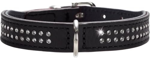 HUNTER Diamond Petit Hundehalsband für kleine Hunde | Rindnappaleder, besonders leicht, für kleinsthunde, mit Strasssteinchen, Farbe: Schwarz, Größe: 42