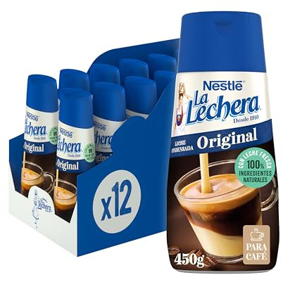 La Lechera Leche Condensada Entera Sirve Fácil pack 12x450g | Leche condensada entera en botella sirve fácil, ideal para café.
