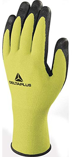 Delta Plus vv734ja07 poliamida/Spandex guantes, espuma de nitrilo/TPU chapado en Palma, Amarillo neón de color negro, 07, 120 unidades)