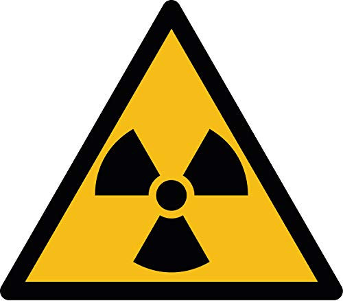 W003 Warnzeichenaufkleber | Warnung vor radioaktiven Stoffen oder ionisierenden Strahlen | Selbstklebend Folie für Betriebe, Produktion & Kliniken | 5 Stück 120 mm | PlottFactory