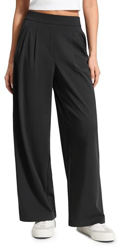 CRZ YOGA 4-Way Stretch Wide Leg Work Pants for Women 29 - Bussiness Casual Trousers with Pockets Black Small