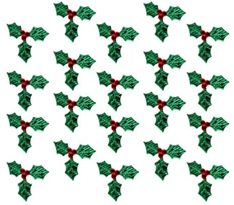 Healifty 100pcs Christmas Holly Leaves Iron On Sew On Cloth Embroidered Patches Appliques Embroidery Needlecraft Sewing Party Tree Ornaments Decor 5cm