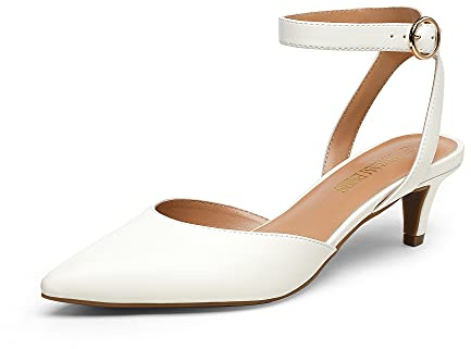 DREAM PAIRS Low Heels for Women Wedding Dress Low Heels Closed Toe Pump Shoes DPU215,Size 5,White/Pu,DPU215