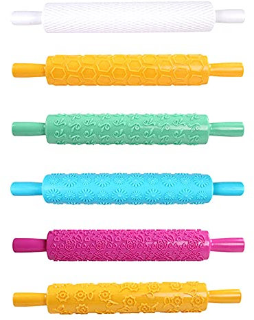 GIVBRO Mattarelli in rilievo a forma di fiore strutturato rulli per decorazione di torte, pasta di zucchero, pasta di argilla per glassa, 6 pezzi